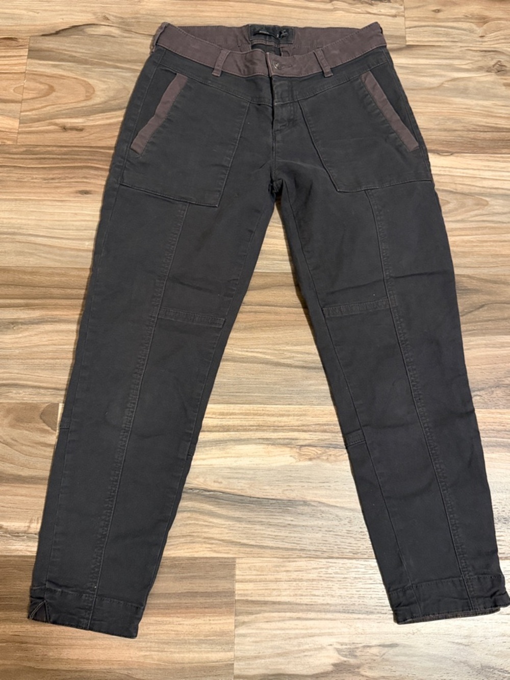 Prana Kittle Pants Canvas Women’s Sz. 10 Gray Brown Trim Hiking Gorpcore Cropped